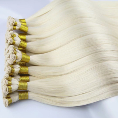 613 Extension de cheveux attachés à la main droite Trames de cheveux humains blonds