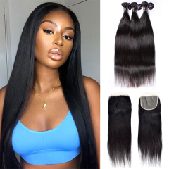 10A Straight Hair Raw Bundle Deals mit transparentem Spitzenverschluss