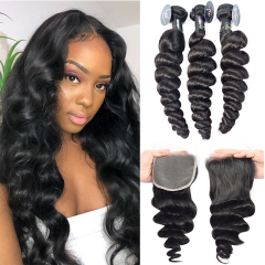 10A Loose Wave Bundles Deal With Closure Lace Pre-plucked Human Hair