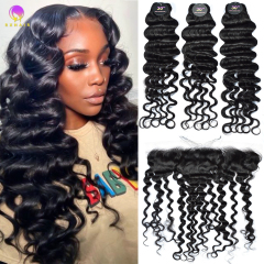 RX-B Loose Deep Wave Virgin Bundles With Tangle-Free Closure Frontal