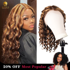 Blonde Highlight Loose Deep Wave lace frontal handmade Wig Glueless Skin Melt Invisible 4/27#