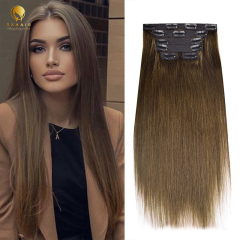 10A Straight Lace Clip in #7 Human Hair Extensions Wholesale 6pcs/120g