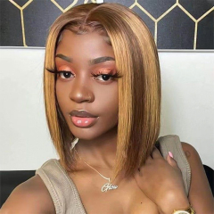 180% Highlight HD Wigs Human Hair Lace Frontal Straight Bob Wig For Black Women