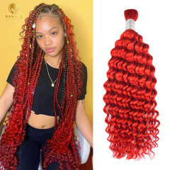 Red Color Deep Wave 100% Human Hair Bulk Hair For Braiding Bundles No Weft Braiding Hair Extension