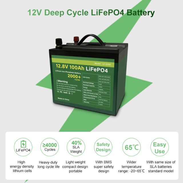 New 2021 12V 100AH Lifepo4 Battery Pack Cell Waterproof Lithium Ion Batteries With Built-in BMS for Inverter, Boat Motor No Tax