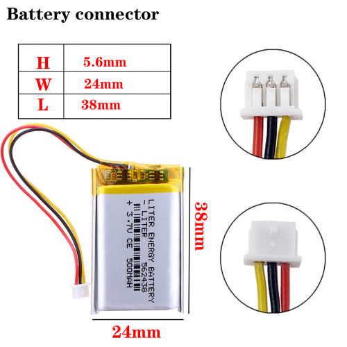 1.25MM three-wire connector 3.7v 500mAH 562438 Liter energy battery lithium polymer rechargeable battery for Smart watch cell phone speaker earphone