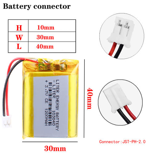 3.7V 103040 1200mah Liter energy battery Lithium Ion Polymer Battery For LED Flashlight Remote Controller  With 2pin PH 2.0mm Plug
