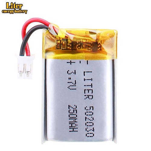 3.7V 502030 250mah Lithium Polymer Rechargeable Battery For bluetooth headset  LED Lamp Camera With 2pin PH 2.0mm Plug
