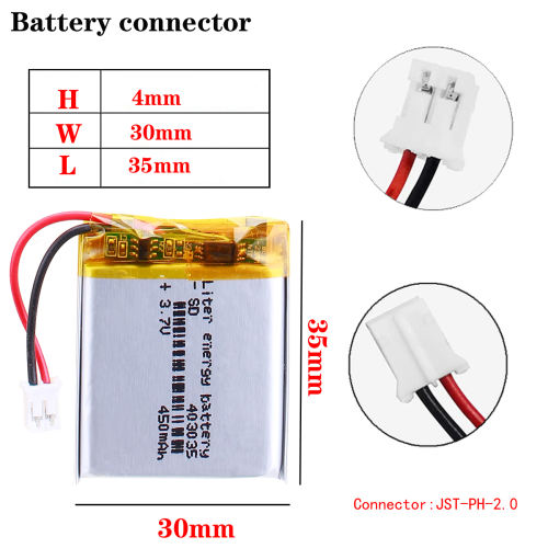 403035 450mAh 3.7V Liter energy battery Li-ion Lithium Polymer Battery for MP5  Toys Smart Watch With 2pin PH 2.0mm Plug