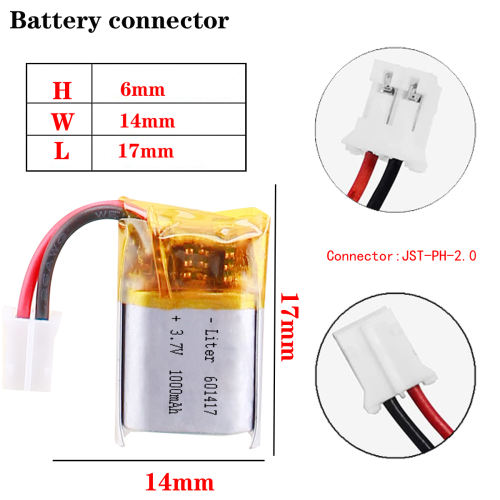 3.7V 100mAh Rechargeable Battery Lithium Polymer 601417 For Anki Overdrive cars bluetooth headset headphone With 2pin PH 2.0mm Plug