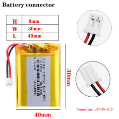 3.7V 803040 1000mAH Liter energy battery polymer lithium batteries For GPS Camera Tablet PC intercom With 2pin PH 2.0mm Plug