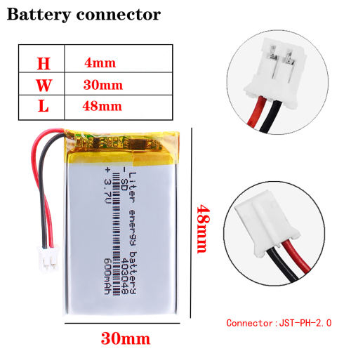 3.7V 403048 600mah Liter energy battery lithium-ion polymer battery quality goods of CE FCC ROHS certification authority With 2pin PH 2.0mm Plug