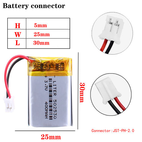 3.7V 400mAh 502530 Liter energy battery Lithium Polymer Rechargeable Battery For GPS  bluetooth headphone headset With 2pin PH 2.0mm Plug