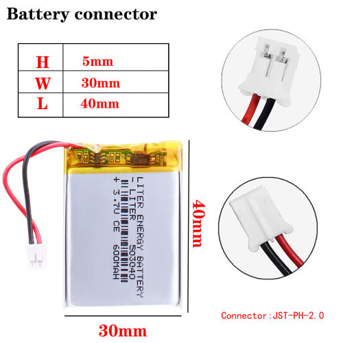 100PCS 3.7V 503040 600MAH Liter energy battery Rechargeable Li-Po Batteries For GPS Bluetooth DIY audio Toys With 2pin PH 2.0mm Plug