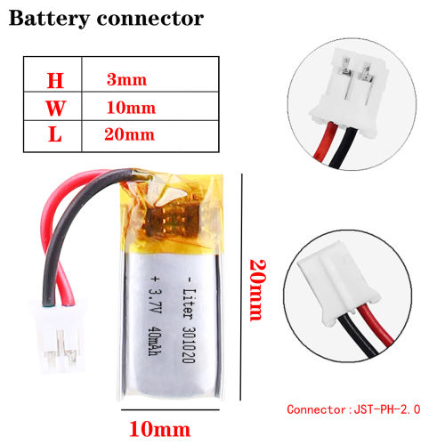 3.7V 301020 40mAH  Liter energy battery lithium polymer battery mp3 Bluetooth headset small toys With 2pin PH 2.0mm Plug