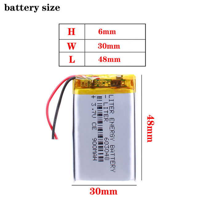 3.7V 900mAH 603048 Liter energy battery Rechargeable polymer lithium ion battery for drone dvr mp5 GPS mp3 mp4 PDA power bank speaker