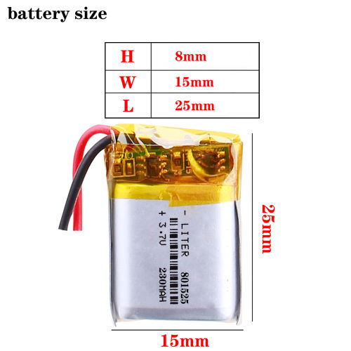 3.7V 230mAh 801525 polymer lithium battery for remote control car key car alarm battery