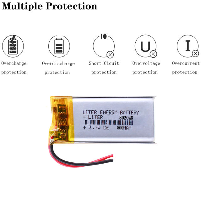 3.7V 802045 800mAh BIHUADE Polymer Lithium ion / Li-ion Battery For GPS Mp3 Mp4 Radio-controlled Electrical Device DVR CAM