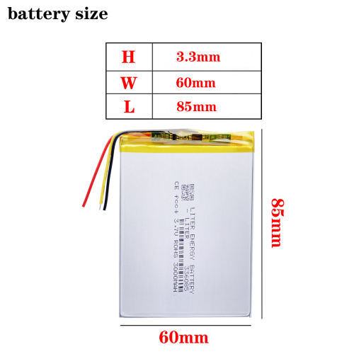 3 line 3.7V 3000mAH 336085 Polymer lithium ion / Li-ion battery for tablet pc cell phone MOBILE POWER BANK MP4