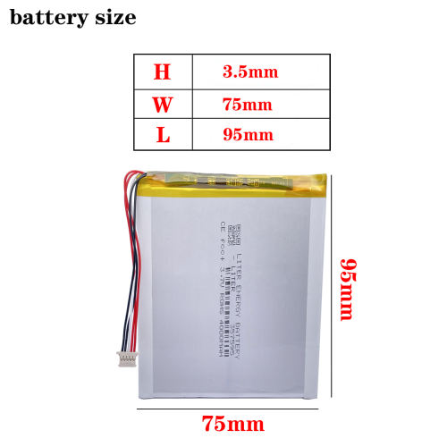 1.0MM 5pin connector 357595 4000mah 3.7V lithium polymer battery for tablet pc rechargeable battery