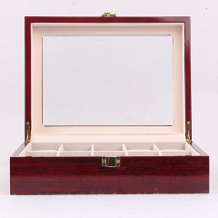 Luxury Gift Classic Wine Red Storage Watch Box, Wooden Watch Organizer, 10 Slots Display Case, Cherry