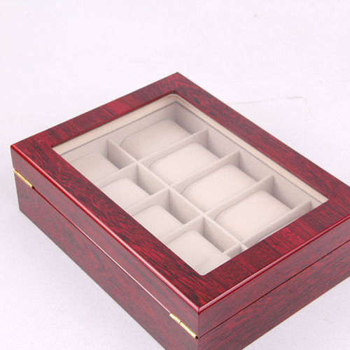 Luxury Gift Classic Wine Red Storage Watch Box, Wooden Watch Organizer, 10 Slots Display Case, Cherry