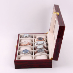 Luxury Gift Classic Wine Red Storage Watch Box, Wooden Watch Organizer, 12 Slots Display Case, Cherry