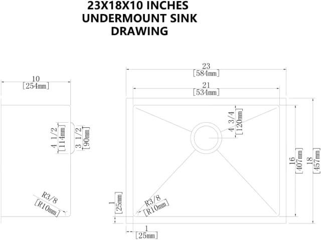 23x18 inch Handmade Kitchen Undermount Sink Stainless Steel Single Bowl with Basket Strainer,Bottom Grid and Kitchen Towel