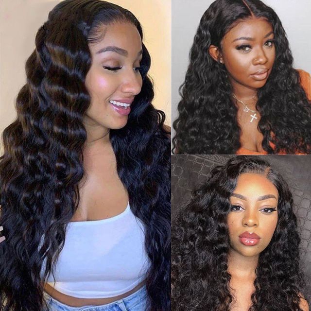 Deep wave 13*4 lace frontal human hair wig Brazilian real hair natural color for black women