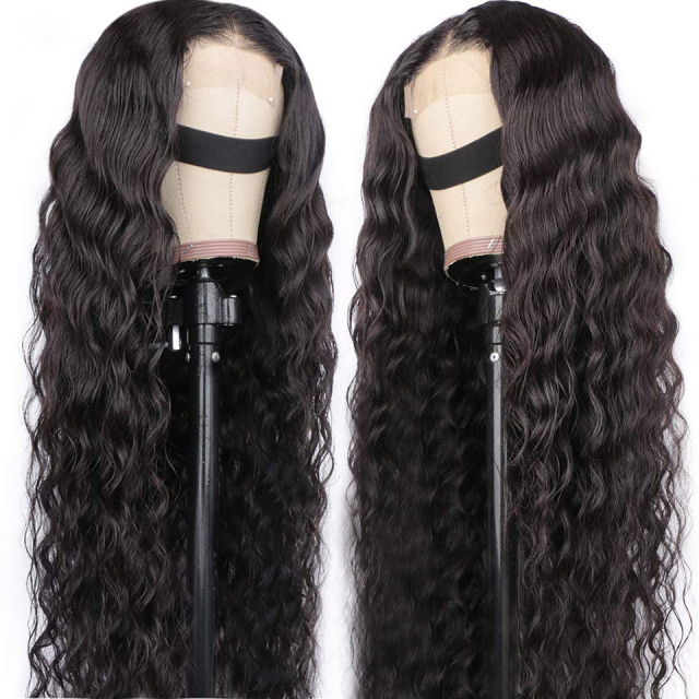 Deep wave 13*4 lace frontal human hair wig Brazilian real hair natural color for black women
