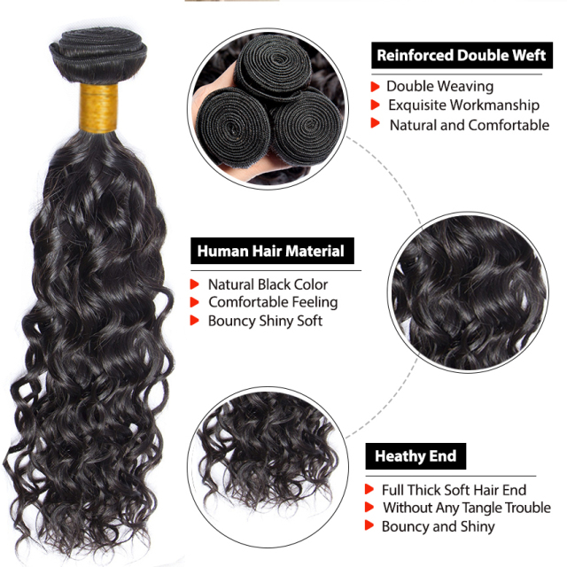 Hair Water Wave 4*4 invisible knotted lace hair band 3 bundles of virgin hair