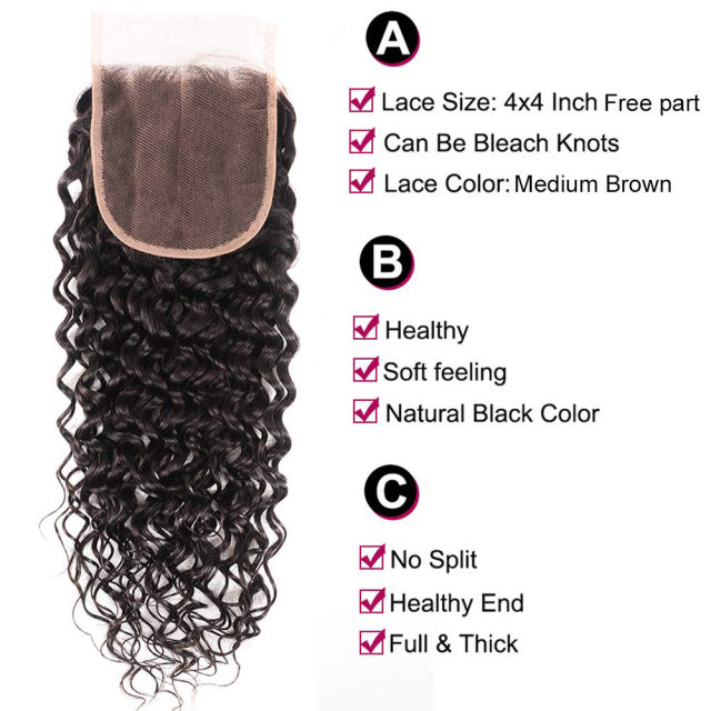 Hair Deep Wave 4*4 invisible knotted lace hair band 3 bundles of virgin hair