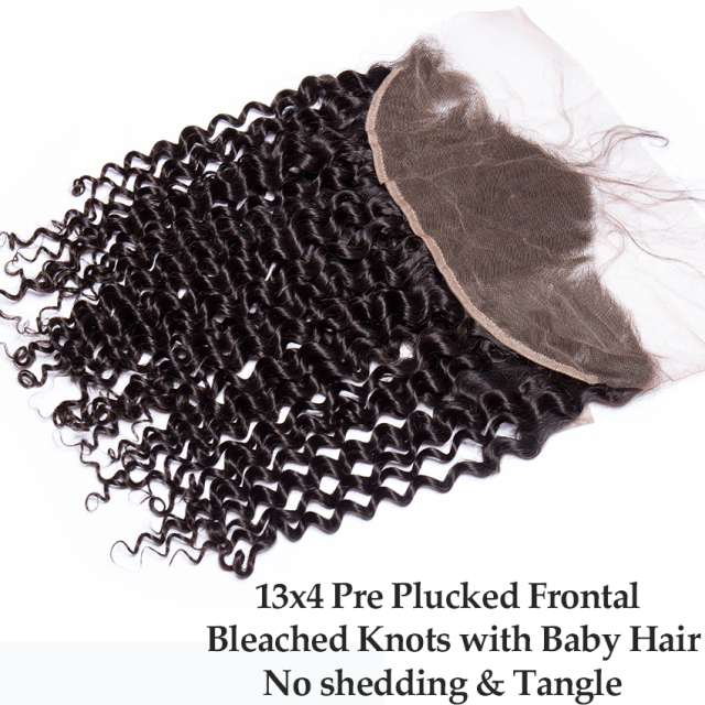 Deep wave type human hair lace front closure 13x4 baby hair