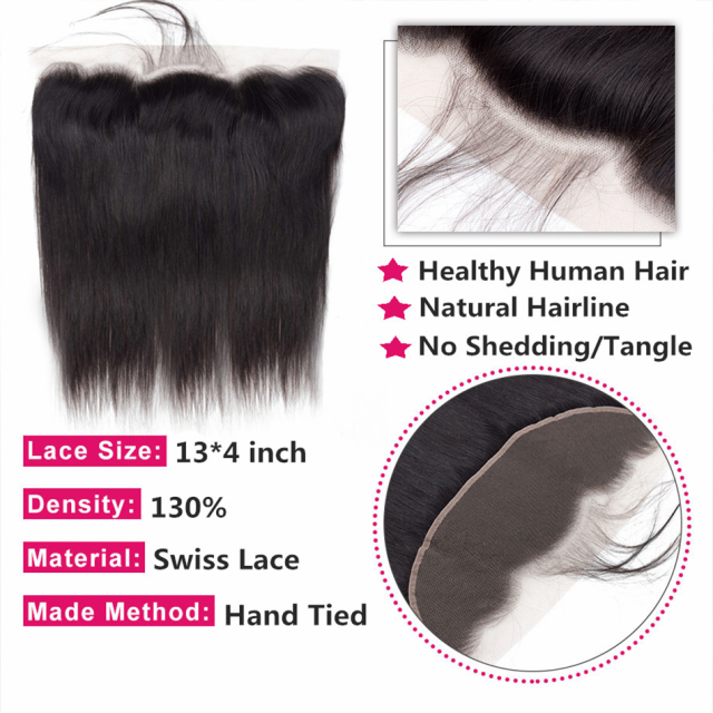 Sheer Lace Front Brazilian Straight 13x4 HD Lace Front Closed Human Hair Medium Brown Swiss