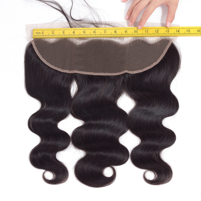 Transparent lace forehead Brazilian body wave hair 13x4 HD lace forehead closed human hair medium brown Swiss lace