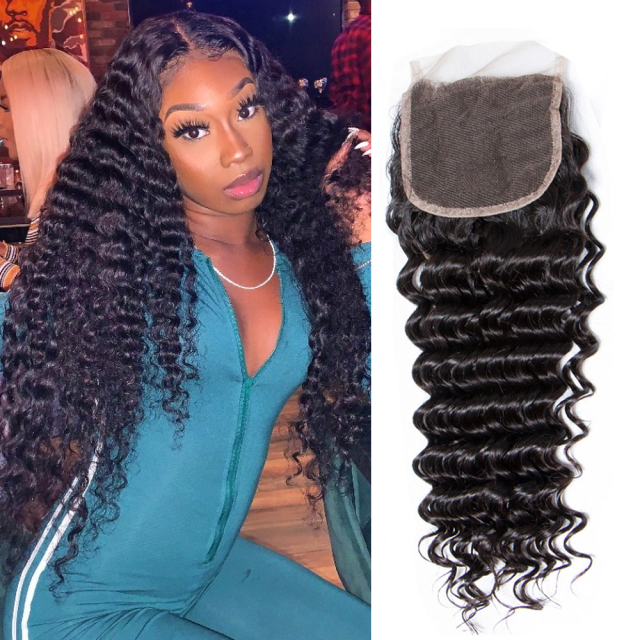 4&quot;X 4&quot; Lace Closure Brazilian Virgin Hair deep Wave 100% Human Hair Lace Closure