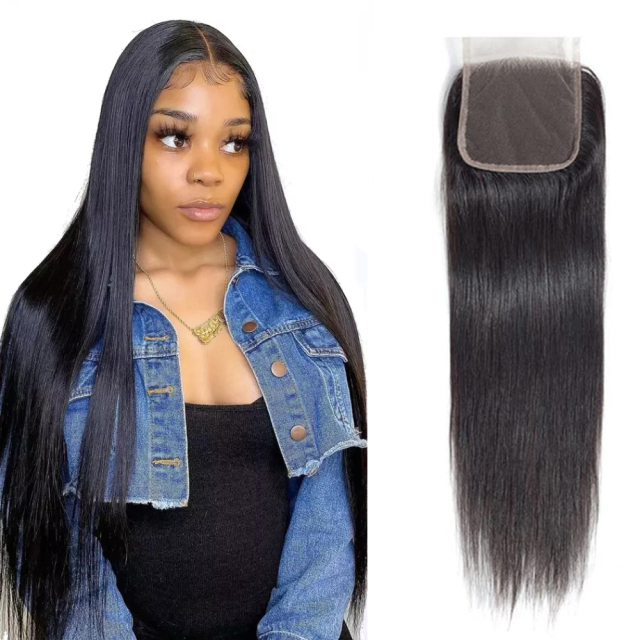 4&quot;X 4&quot; Lace Closure Brazilian Virgin Hair Straight 100% Human Hair Lace Closure