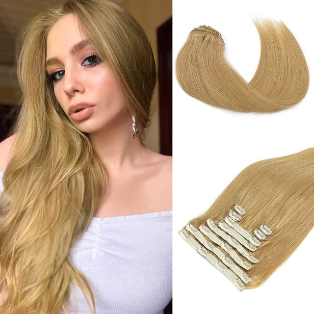 Clip in Hair Extensions Human Hair highlights light Brown Color 6 to Color 613 Bleach Blonde Highlighted Clip in Human Hair Extensions 18 Inch Clip in Real Hair 120 Gram 10 Pcs