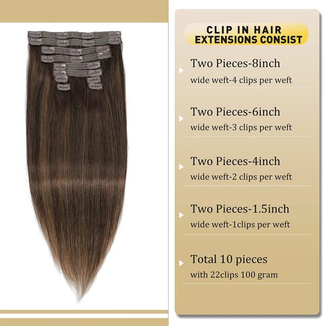 Clip in Hair Extensions Human Hair highlights light Brown Color 6 to Color 613 Bleach Blonde Highlighted Clip in Human Hair Extensions 18 Inch Clip in Real Hair 120 Gram 10 Pcs