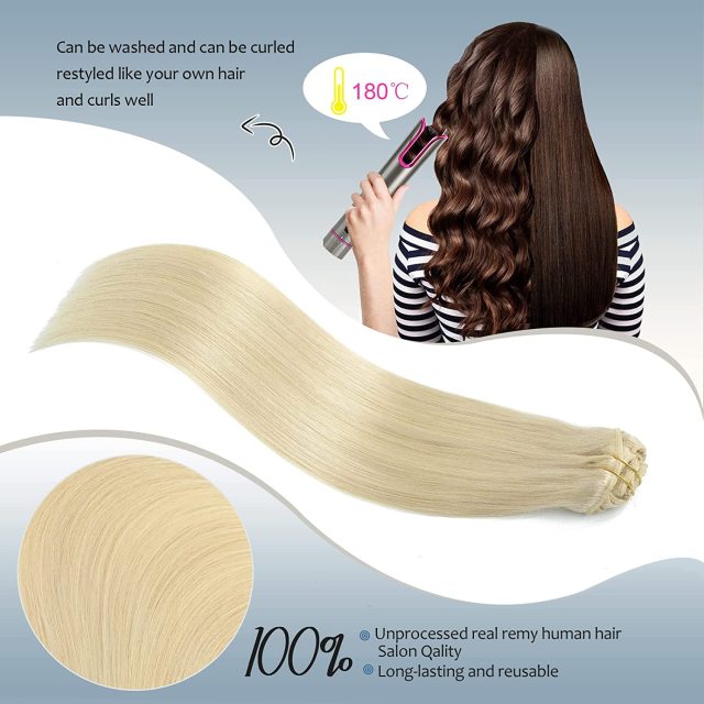 Clip in Hair Extensions Human Hair highlights light Brown Color 6 to Color 613 Bleach Blonde Highlighted Clip in Human Hair Extensions 18 Inch Clip in Real Hair 120 Gram 10 Pcs