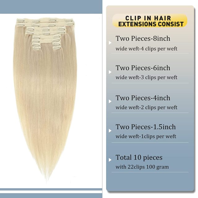 Clip in Hair Extensions Human Hair highlights light Brown Color 6 to Color 613 Bleach Blonde Highlighted Clip in Human Hair Extensions 18 Inch Clip in Real Hair 120 Gram 10 Pcs