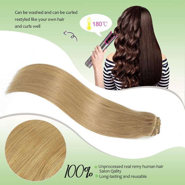 Clip in Hair Extensions Human Hair highlights light Brown Color 6 to Color 613 Bleach Blonde Highlighted Clip in Human Hair Extensions 18 Inch Clip in Real Hair 120 Gram 10 Pcs
