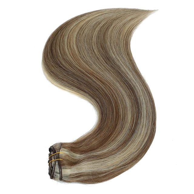 Clip in Hair Extensions Human Hair highlights light Brown Color 6 to Color 613 Bleach Blonde Highlighted Clip in Human Hair Extensions 18 Inch Clip in Real Hair 120 Gram 10 Pcs