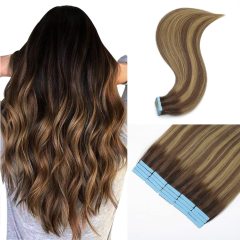 Ombre Hair Dark Brown Fading to Chestnut Brown and Caramel Blonde #T2/6/27