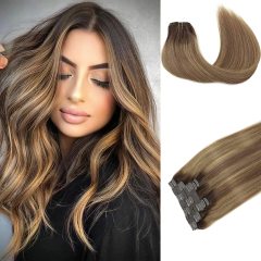 Ombre Hair Dark Brown Fading to Chestnut Brown and Caramel Blonde #T2/6/27