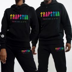 Trapstar London Rainbow Towel Embroidery Logo Hoodie & Sweatpants Tracksuit Black Grey