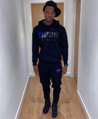 Trapstar London Towel Embroidered Hoodie & Pants Tracksuit (Blue Black Gray Logo)