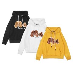 Palm Angels Leopard Print Bear Hoodie White Black Orange