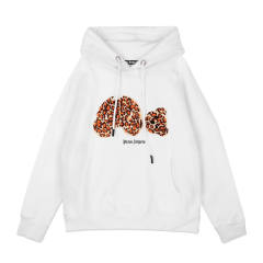 Palm Angels Leopard Print Bear Hoodie White Black Orange