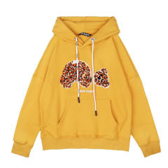 Palm Angels Leopard Print Bear Hoodie White Black Orange